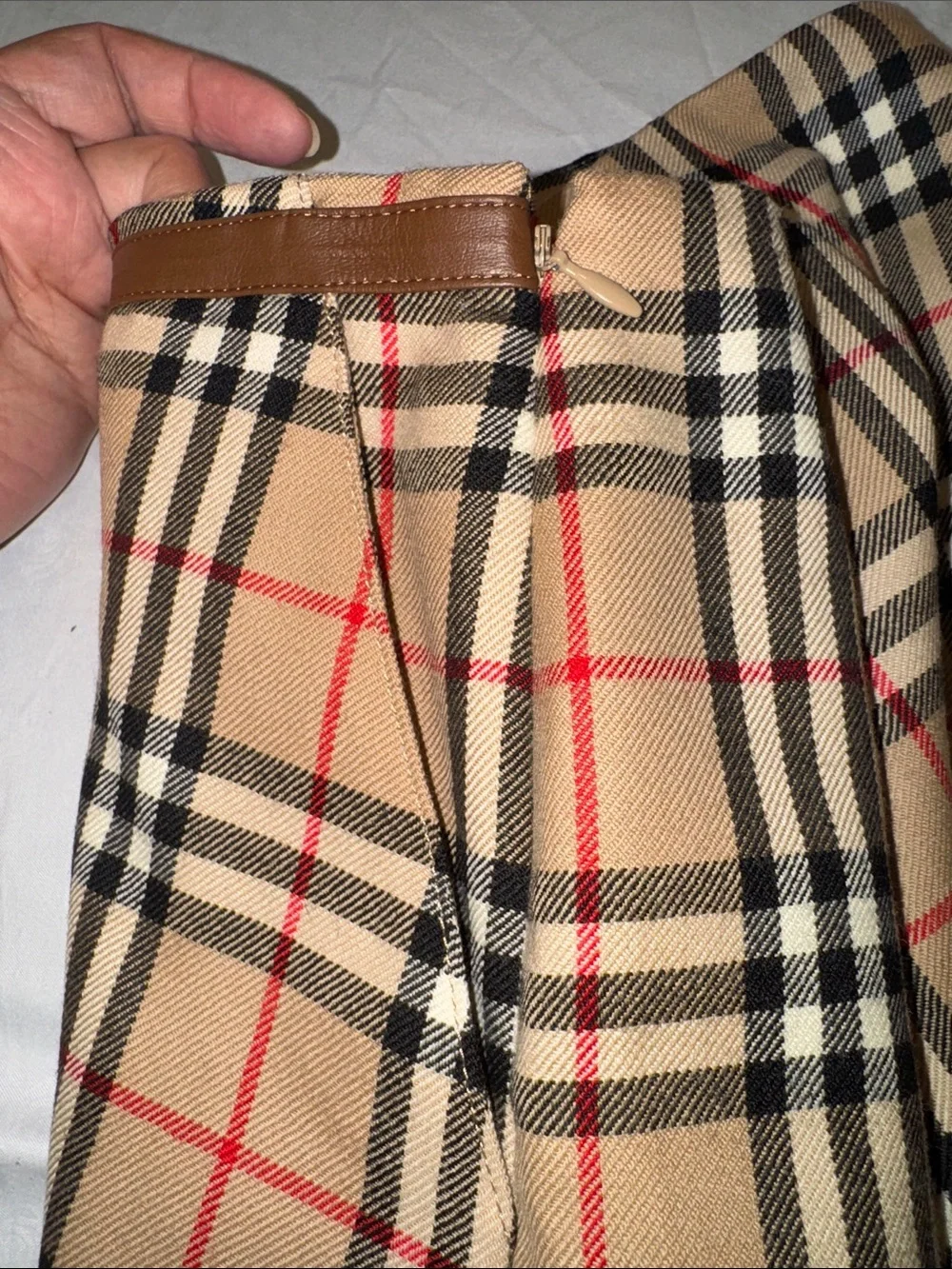 Authentic Burberry Beige Plaid Pencil Skirt with Red and Black Accents